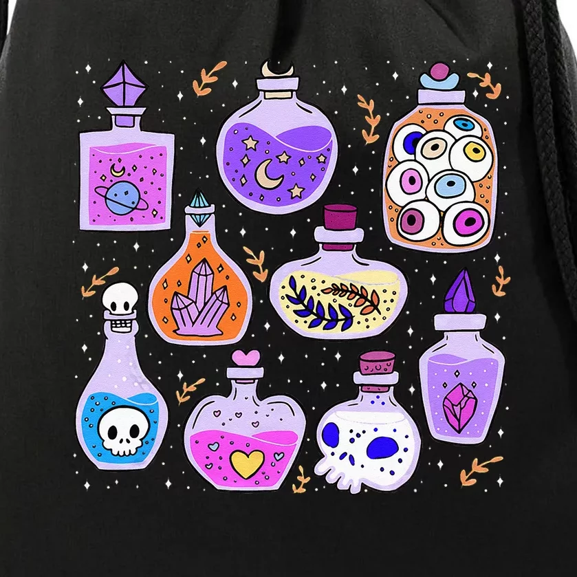 Magical Potions Bottles Witchy Halloween Print Drawstring Bag