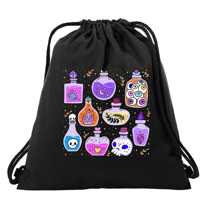 Magical Potions Bottles Witchy Halloween Print Drawstring Bag