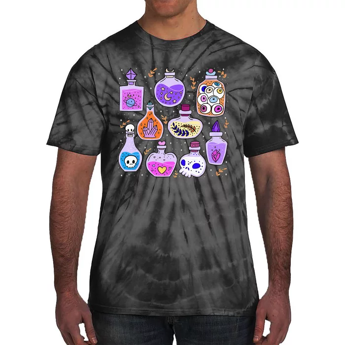 Magical Potions Bottles Witchy Halloween Print Tie-Dye T-Shirt