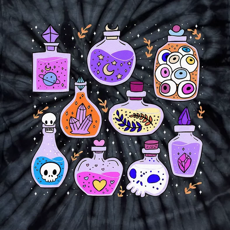 Magical Potions Bottles Witchy Halloween Print Tie-Dye T-Shirt