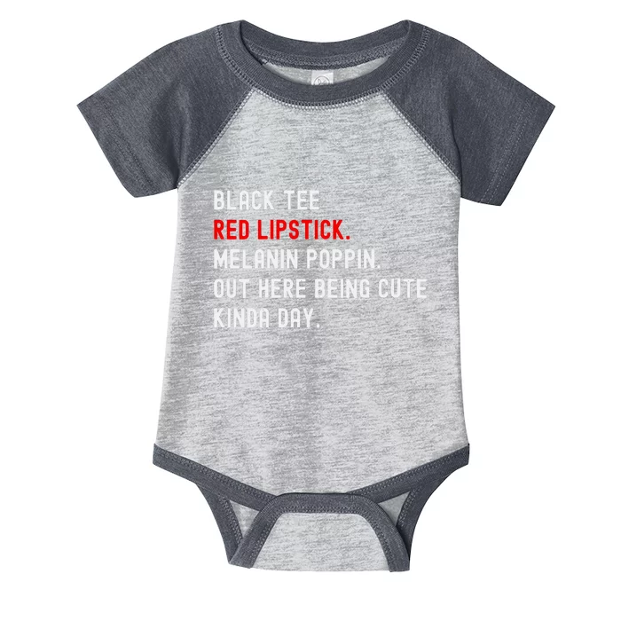 Melanin Poppin Black Print Red Lipstick Saying Infant Baby Jersey Bodysuit