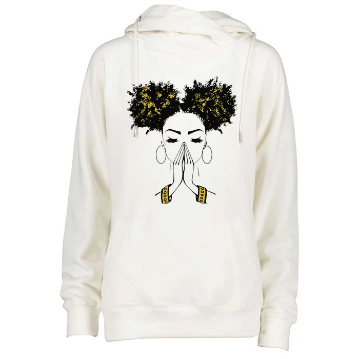 Melanin Poppin Black Girl Magic Plus Size Faith Based Womens Funnel Neck Pullover Hood