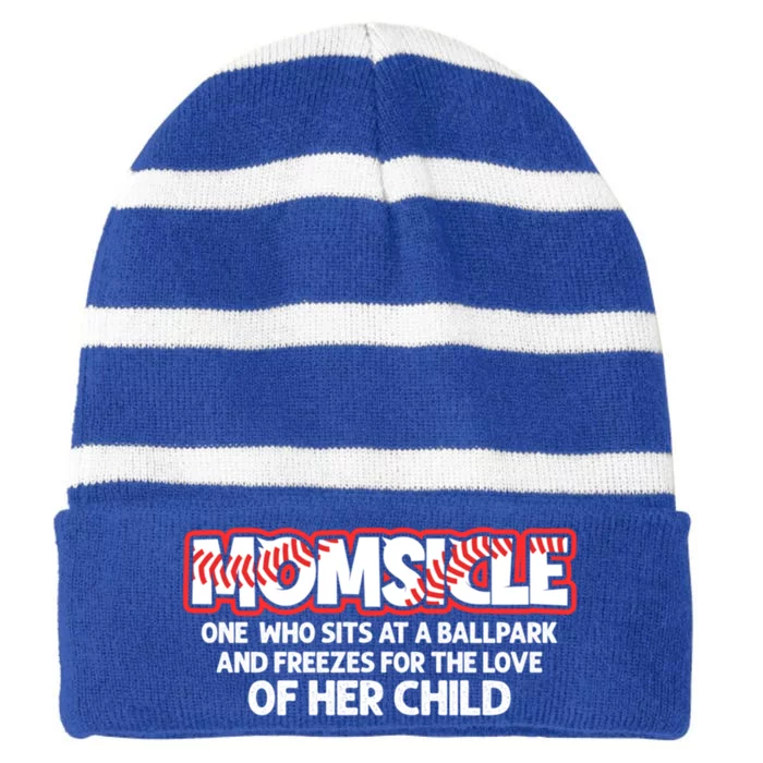 Momsicle Proud Baseball Mother Popsicle Mom Definition Gift Striped Beanie with Solid Band