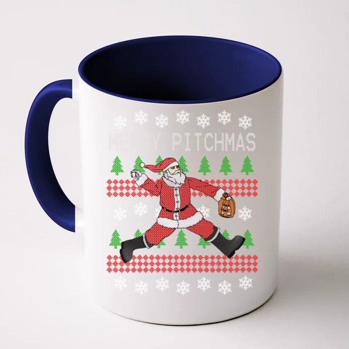 Merry Pitchmas Baseball Pitcher Funny Santa Christmas Gift Front & Back Coffee Mug