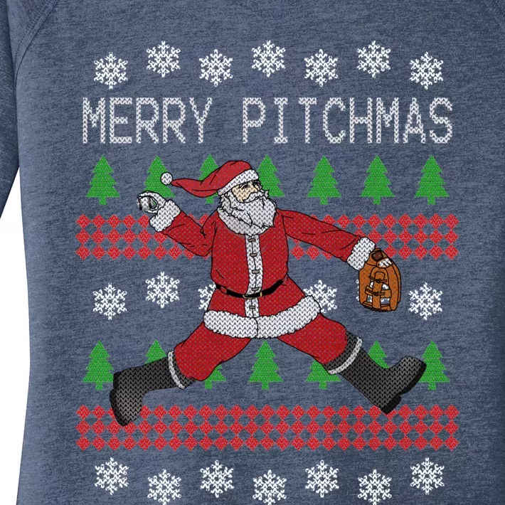 Merry Pitchmas Baseball Pitcher Funny Santa Christmas Gift Women's Perfect Tri Tunic Long Sleeve Shirt