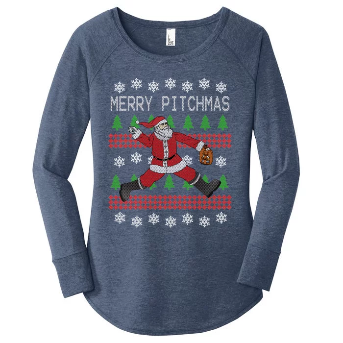 Merry Pitchmas Baseball Pitcher Funny Santa Christmas Gift Women's Perfect Tri Tunic Long Sleeve Shirt