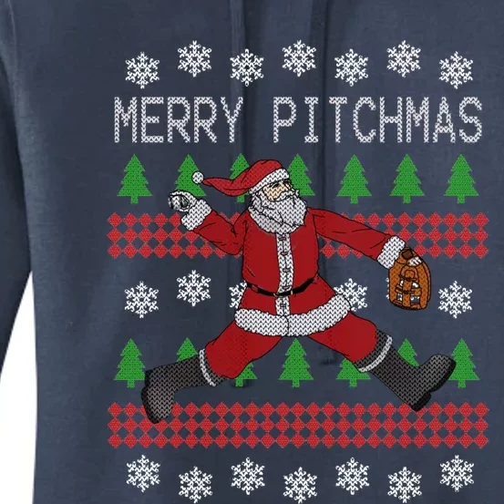 Merry Pitchmas Baseball Pitcher Funny Santa Christmas Gift Women's Pullover Hoodie