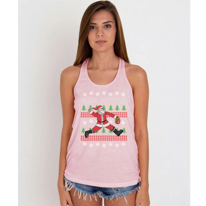 Merry Pitchmas Baseball Pitcher Funny Santa Christmas Gift Women's Knotted Racerback Tank