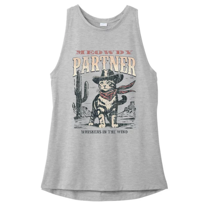 Meowdy Partner Cowboy Cat Vintage Ladies Tri-Blend Wicking Tank