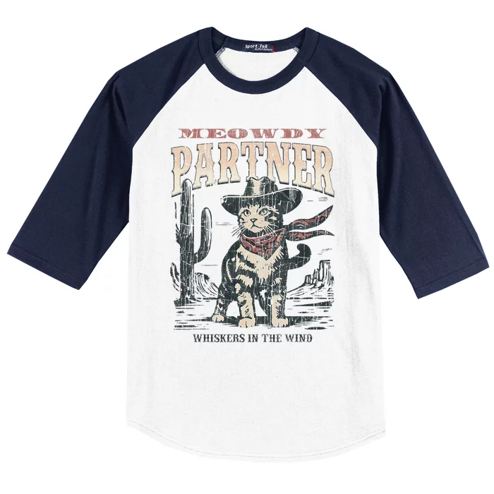 Meowdy Partner Cowboy Cat Vintage Baseball Sleeve Shirt