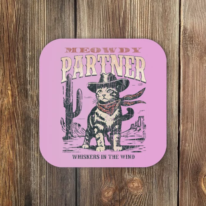 Meowdy Partner Cowboy Cat Vintage Coaster