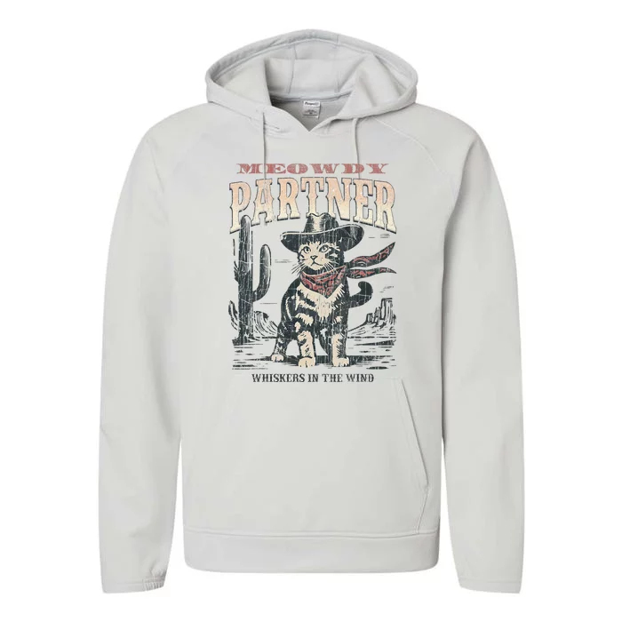 Meowdy Partner Cowboy Cat Vintage Performance Fleece Hoodie