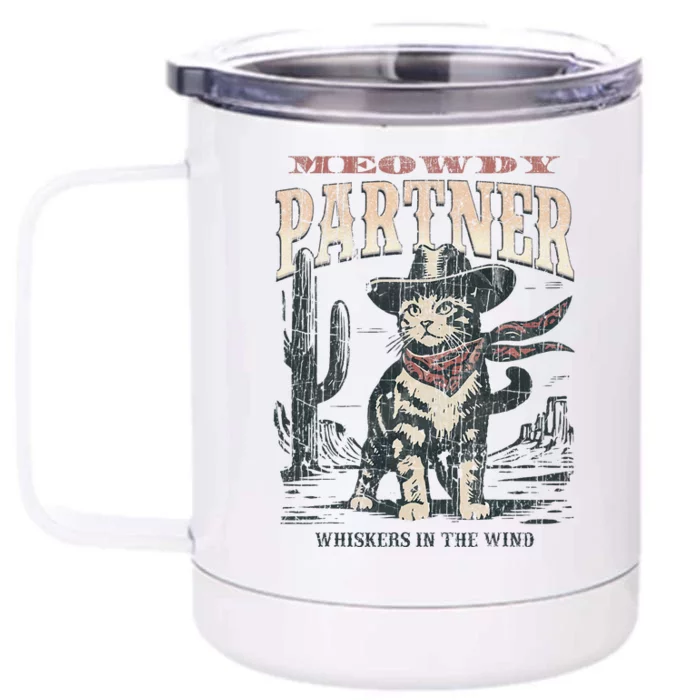 Meowdy Partner Cowboy Cat Vintage Front & Back 12oz Stainless Steel Tumbler Cup