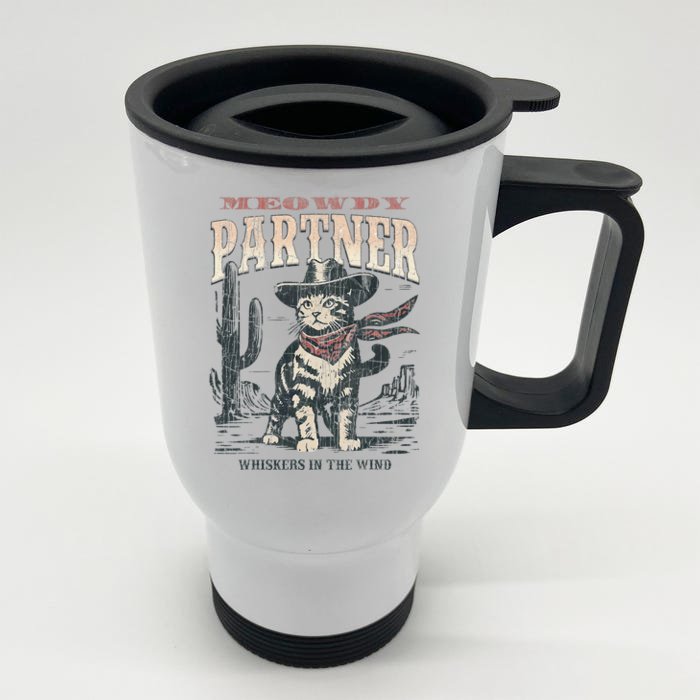 Meowdy Partner Cowboy Cat Vintage Front & Back Stainless Steel Travel Mug