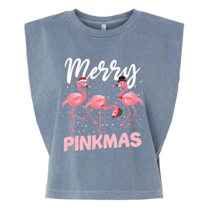 Merry Pinkmas Cute Pink Christmas Flamingo Lover Funny Xmas Cute Gift Garment-Dyed Women's Muscle Tee