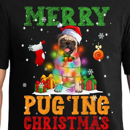 Merry Pugging Christmas Santa Claus Pug Dog Xmas Tree Lights Gift Pajama Set