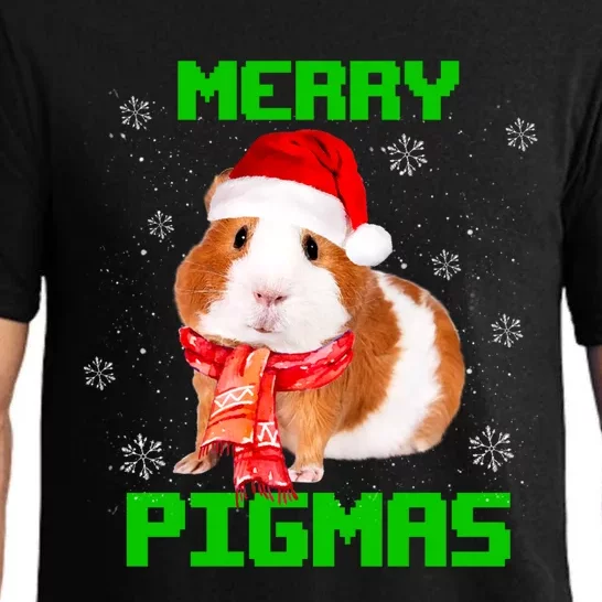 Merry Pigmas Christmas Guinea Pig Santa Hat Light In Snow Great Gift Pajama Set