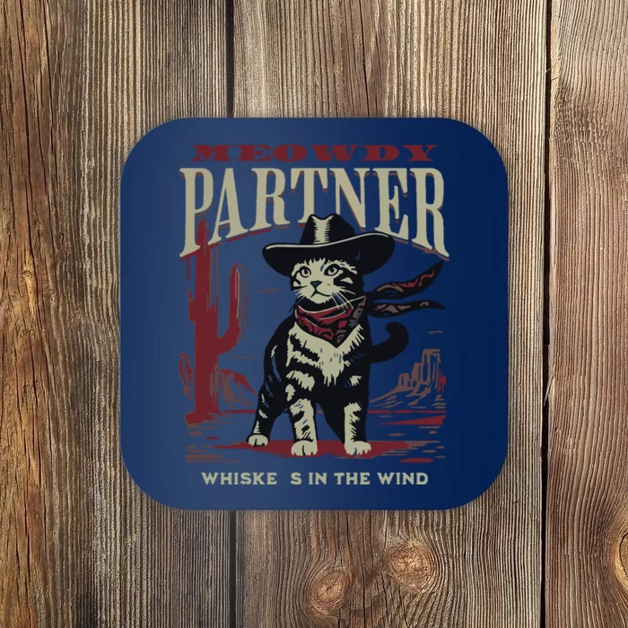 Meowdy Partner Cowboy Cat Vintage Cowboy Coaster