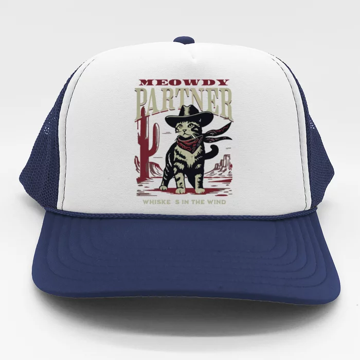 Meowdy Partner Cowboy Cat Vintage Cowboy Trucker Hat