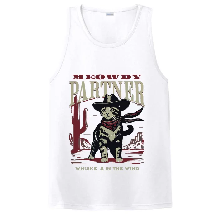 Meowdy Partner Cowboy Cat Vintage Cowboy Performance Tank