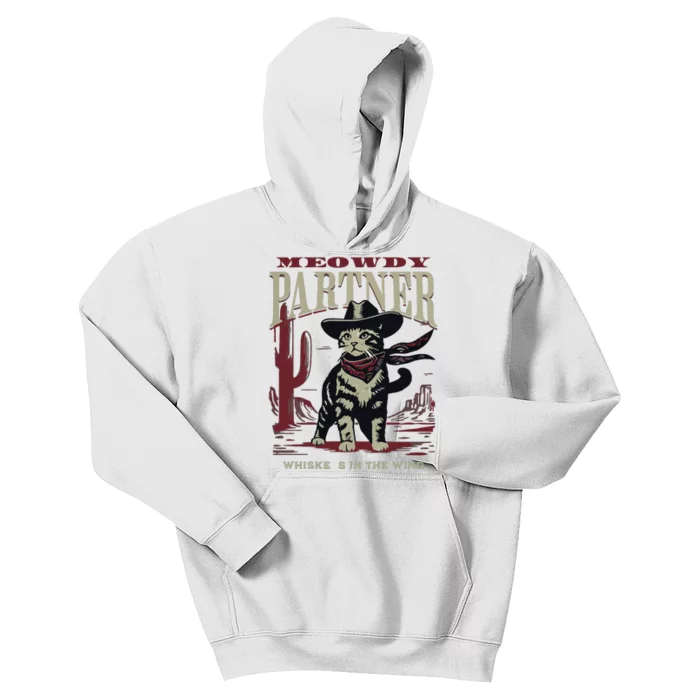 Meowdy Partner Cowboy Cat Vintage Cowboy Kids Hoodie