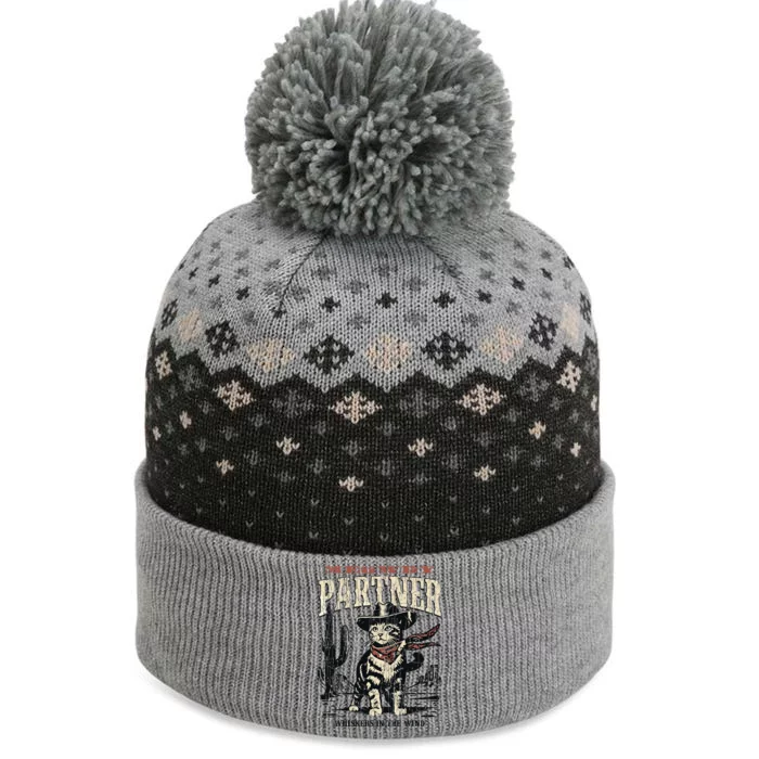 Meowdy Partner Cowboy Cat Vintage The Baniff Cuffed Pom Beanie