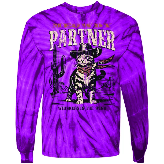 Meowdy Partner Cowboy Cat Vintage Tie-Dye Long Sleeve Shirt