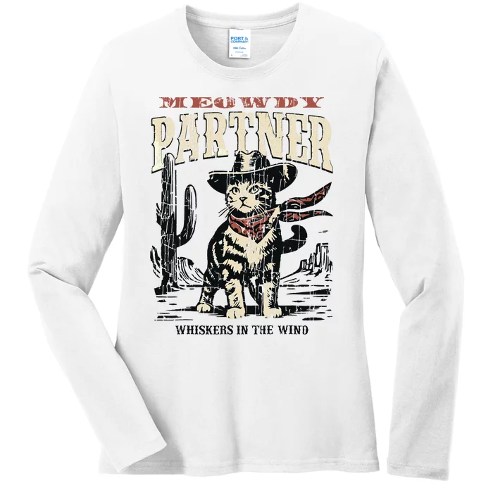 Meowdy Partner Cowboy Cat Vintage Ladies Long Sleeve Shirt