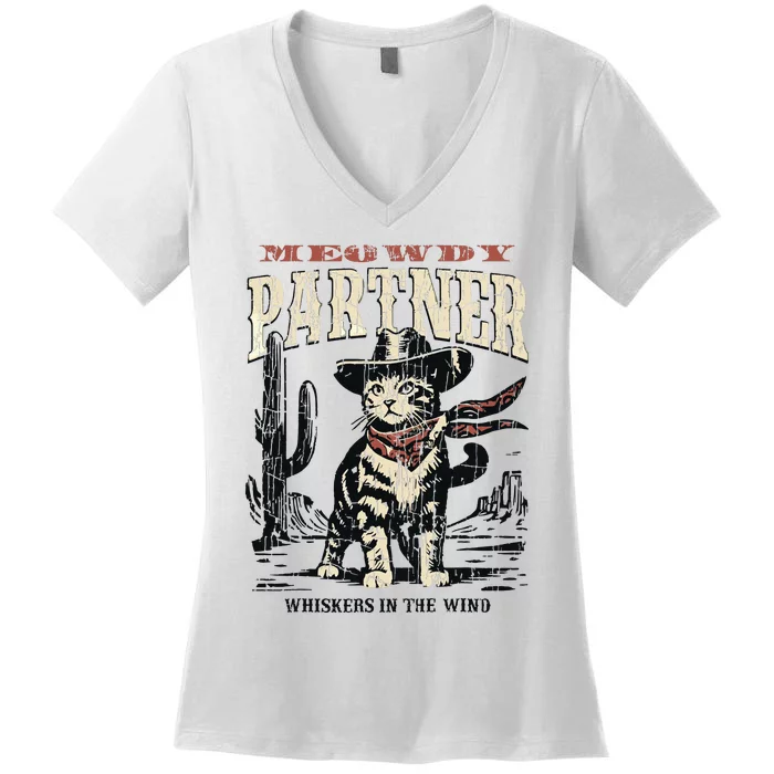 Meowdy Partner Cowboy Cat Vintage Women's V-Neck T-Shirt