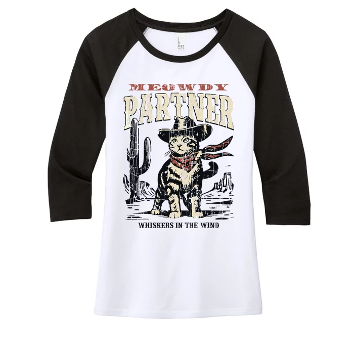 Meowdy Partner Cowboy Cat Vintage Women's Tri-Blend 3/4-Sleeve Raglan Shirt