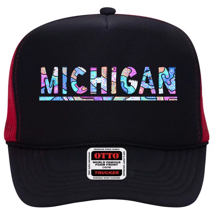 Michigan Patterned Curves Logo High Crown Mesh Trucker Hat