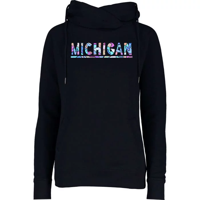 Michigan Patterned Curves Logo Womens Funnel Neck Pullover Hood