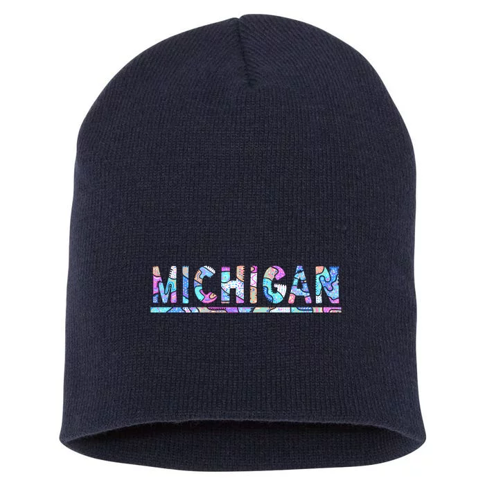 Michigan Patterned Curves Logo Short Acrylic Beanie