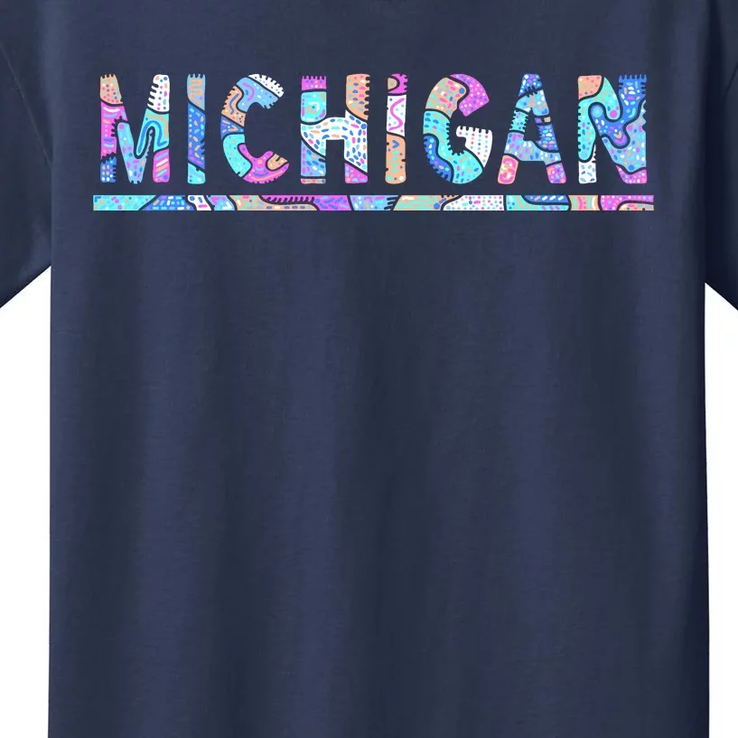 Michigan Patterned Curves Logo Kids T-Shirt