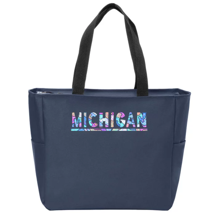 Michigan Patterned Curves Logo Zip Tote Bag