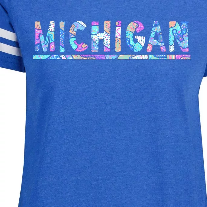 Michigan Patterned Curves Logo Enza Ladies Jersey Football T-Shirt