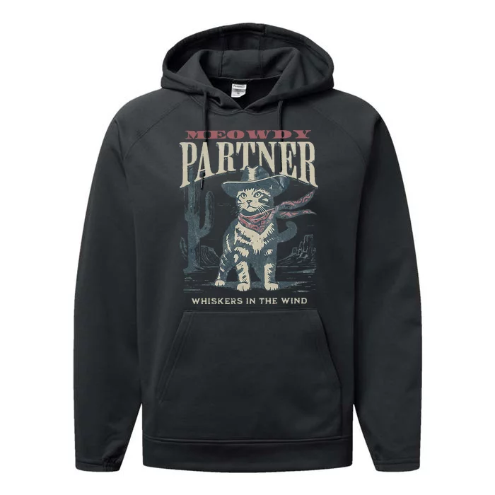 Meowdy Partner Cowboy Cat Country Western Performance Fleece Hoodie