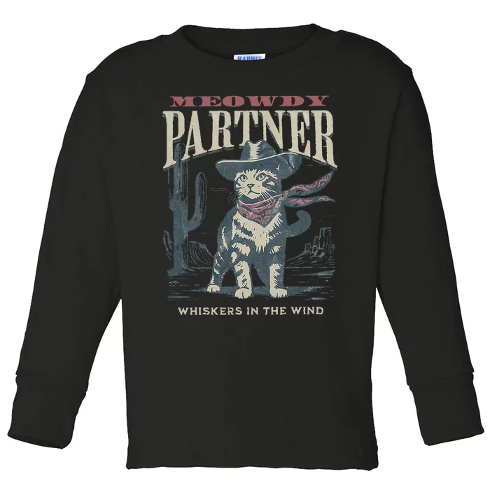 Meowdy Partner Cowboy Cat Country Western Toddler Long Sleeve Shirt