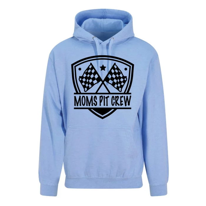 Moms Pit Crew Race Finish Flag Shield Racing Track Gift Unisex Surf Hoodie