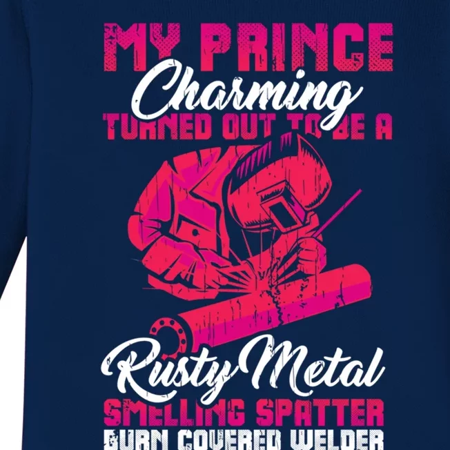 My Prince Charming Is A Welder Funny Gift Baby Long Sleeve Bodysuit