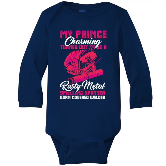 My Prince Charming Is A Welder Funny Gift Baby Long Sleeve Bodysuit