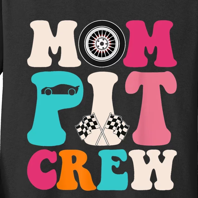 Mom Pit Crew Race Car Birthday Party Racing Mothers Day Kids Long Sleeve Shirt