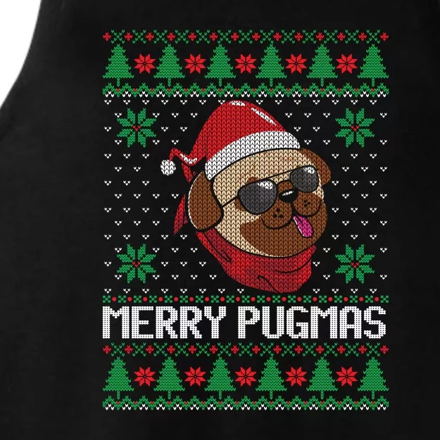 Merry Pugmas Christmas Ugly Sweater Funny Santa Hat Pug Gift Ladies Tri-Blend Wicking Tank