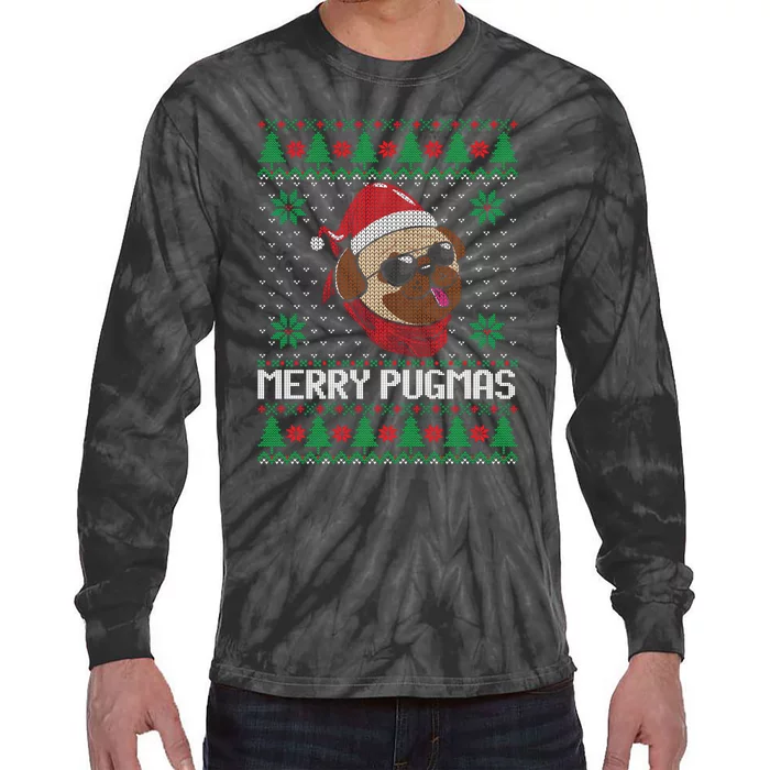 Merry Pugmas Christmas Ugly Sweater Funny Santa Hat Pug Gift Tie-Dye Long Sleeve Shirt