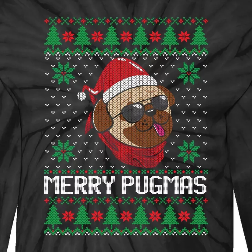 Merry Pugmas Christmas Ugly Sweater Funny Santa Hat Pug Gift Tie-Dye Long Sleeve Shirt