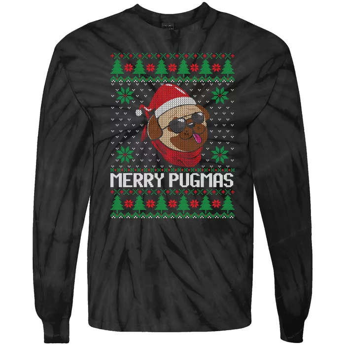 Merry Pugmas Christmas Ugly Sweater Funny Santa Hat Pug Gift Tie-Dye Long Sleeve Shirt