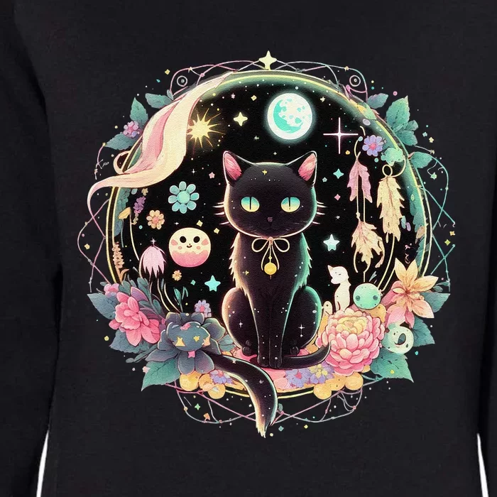 Moon Phases Crystal Witchy Cute Black Cat Kawaii Pastel Goth Womens California Wash Sweatshirt