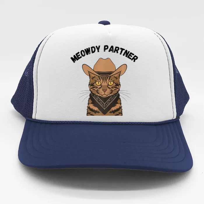 Meowdy Partner Cat Funny Cow Western Premium Trucker Hat