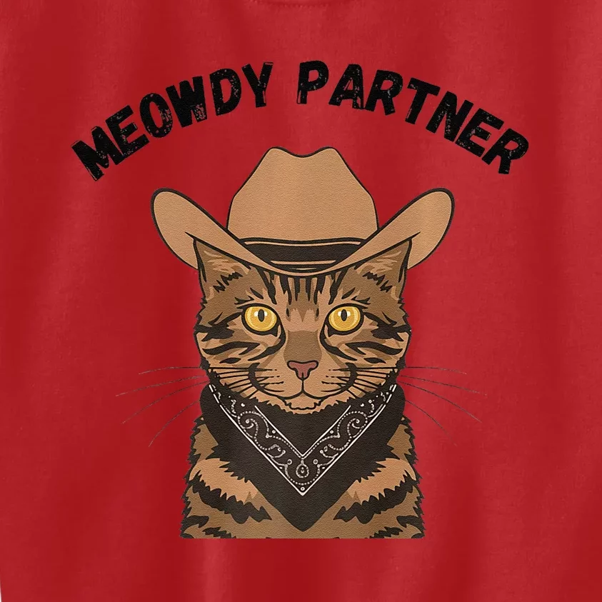 Meowdy Partner Cat Funny Cow Western Premium Kids Sweatshirt