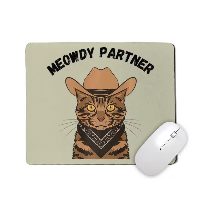 Meowdy Partner Cat Funny Cow Western Premium Mousepad